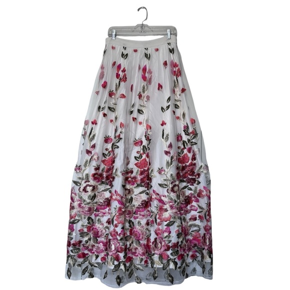 Trixxi Junior Women's Floral Floor Length Embroidered Tulle Skirt Size 11 - Picture 1 of 13